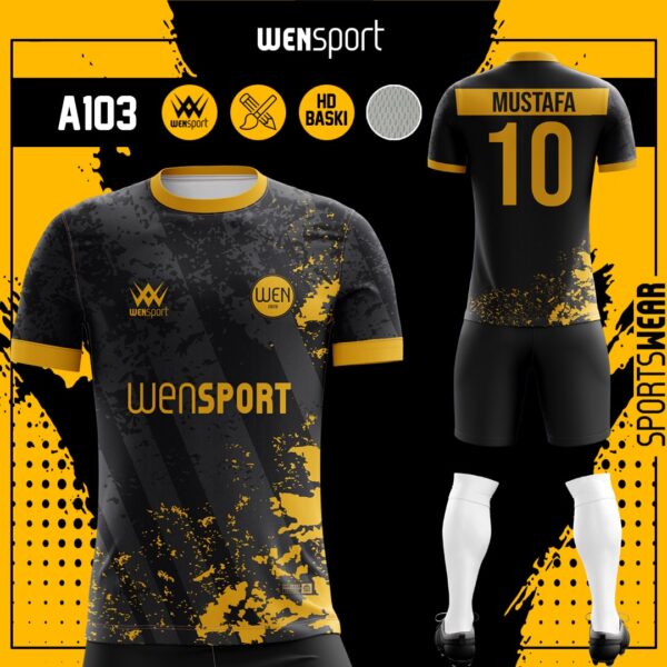A103 Sarı Siyah Forma Siyah, Antrasit ve Sarı futbol forması modeli - forma yaptırma ön görünüm