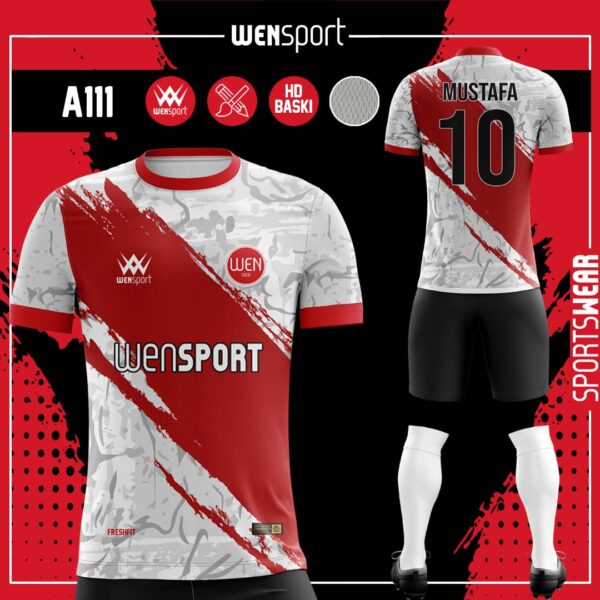 A111 Kırmızı Gri Forma Siyah, Kırmızı ve Krem futbol forması modeli - forma yaptırma ön görünüm