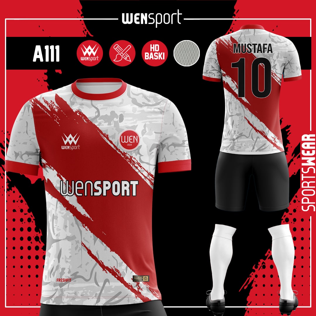 A111 Kırmızı Gri Forma Siyah, Kırmızı ve Krem futbol forması modeli - forma yaptırma ön görünüm