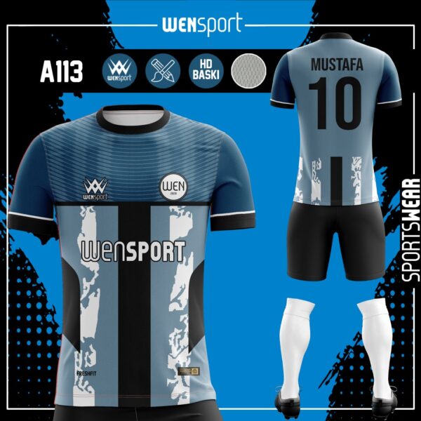A113 Forma Siyah, Mavi ve Gri futbol forması modeli - forma yaptırma ön görünüm