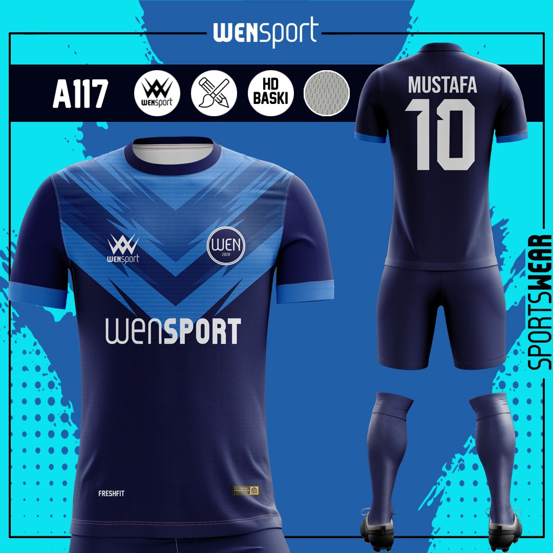 A117 Lacivert Forma Saks, Siyah ve Turkuaz futbol forması modeli - forma yaptırma ön görünüm