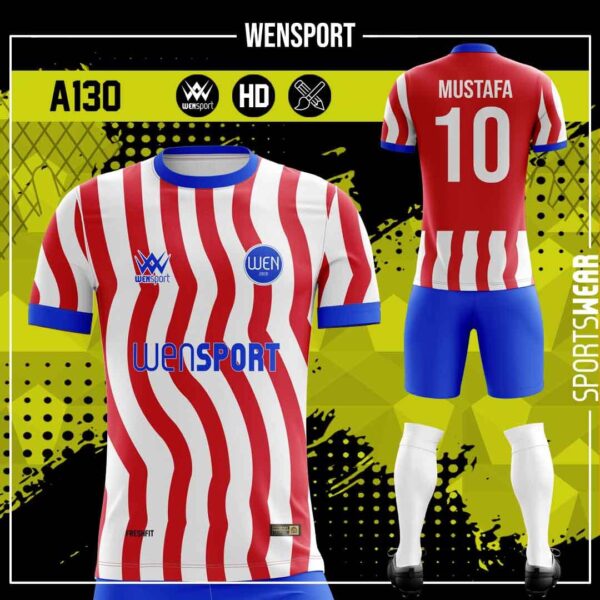 A130 Kırmızı Beyaz Forma Siyah, Altın ve Krem futbol forması modeli - forma yaptırma ön görünüm