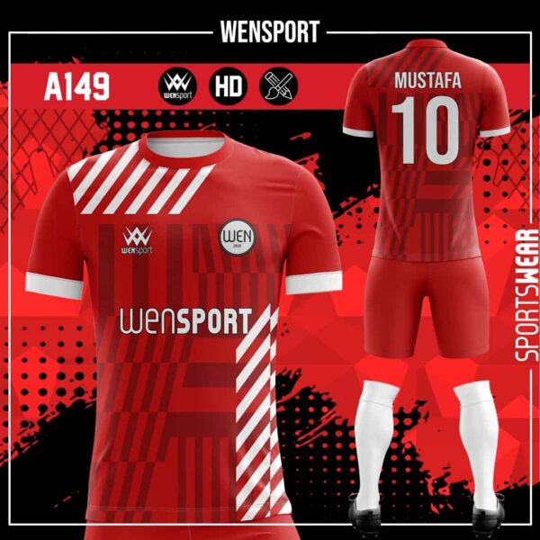 A149 Kırmızı Beyaz Forma Kırmızı, Bordo ve Siyah futbol forması modeli - forma yaptırma ön görünüm
