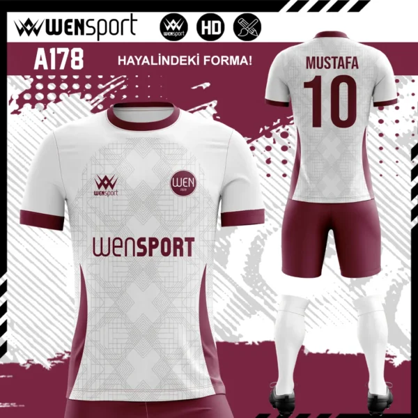 A178 Bordo Beyaz Forma Krem, Beyaz ve Kahverengi futbol forması modeli - forma yaptırma ön görünüm