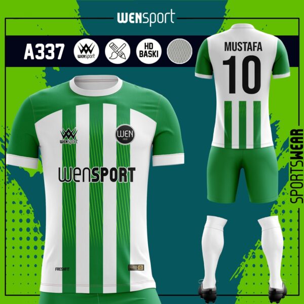 A337 Yeşil Beyaz Forma Yeşil, Antrasit ve Krem futbol forması modeli - forma yaptırma ön görünüm