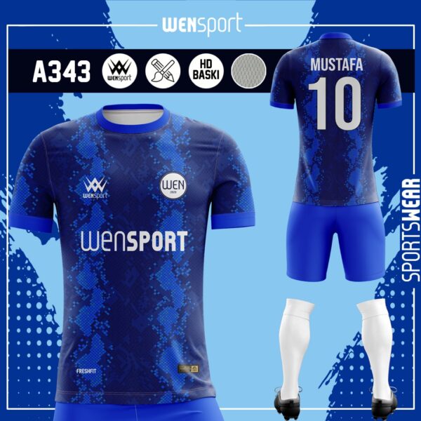 A343 Forma Tasarla Saks, Krem ve Lacivert futbol forması modeli - forma yaptırma ön görünüm