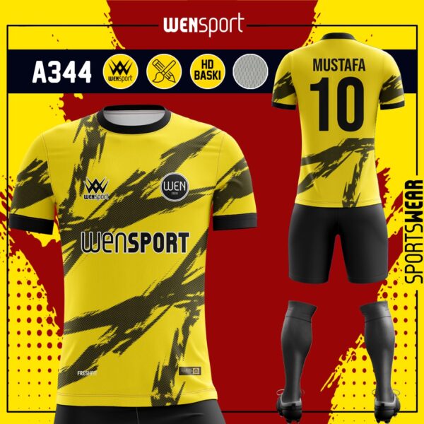 A344 Sarı Siyah Forma Sarı, Bordo ve Altın futbol forması modeli - forma yaptırma ön görünüm