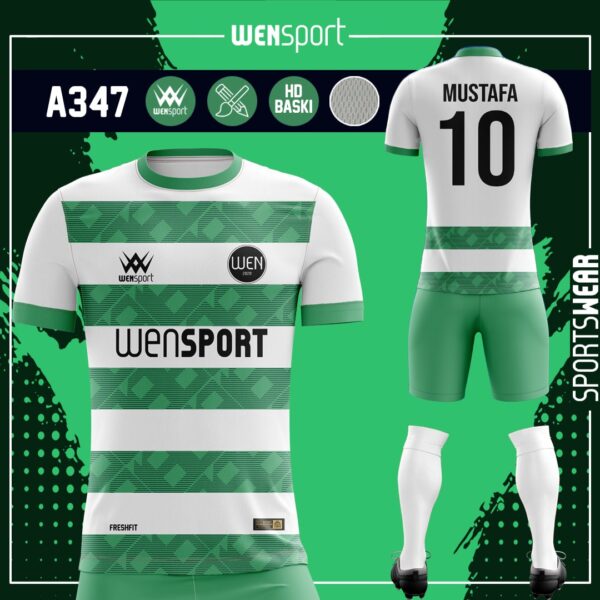 A347 Yeşil Beyaz Forma Turkuaz, Krem ve Yeşil futbol forması modeli - forma yaptırma ön görünüm