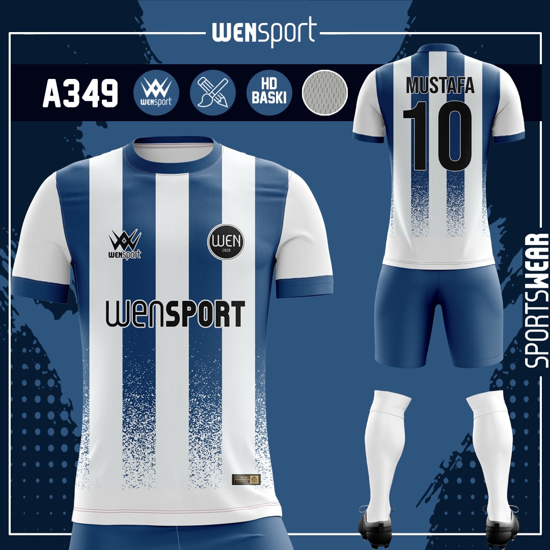 A349 Koyu Mavi Forma Saks, Krem ve Siyah futbol forması modeli - forma yaptırma ön görünüm