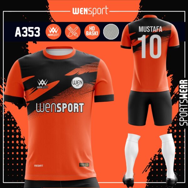 A353 Turuncu Siyah Forma Turuncu, Siyah ve Kırmızı futbol forması modeli - forma yaptırma ön görünüm