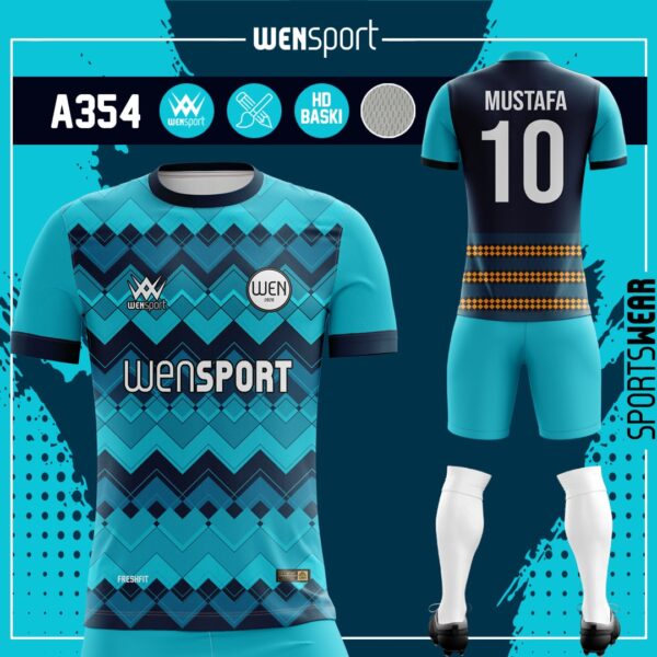 A354 Mavi Forma Turkuaz, Lacivert ve Saks futbol forması modeli - forma yaptırma ön görünüm