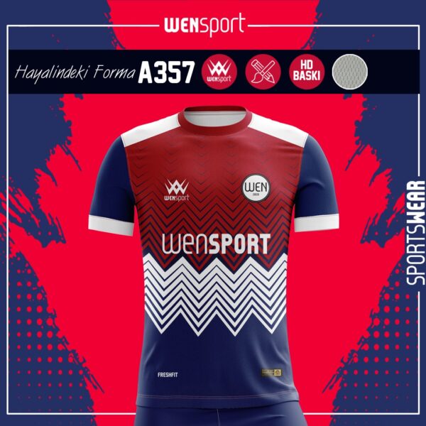 A357 Kırmızı Lacivert Forma Kırmızı, Lacivert ve Bordo futbol forması modeli - forma yaptırma ön görünüm
