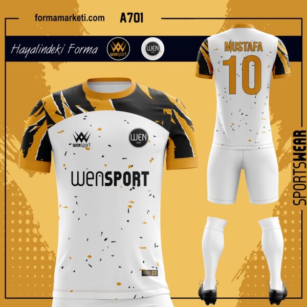 A701 Forma Tasarla Krem, Altın ve Sarı futbol forması modeli - forma yaptırma ön görünüm