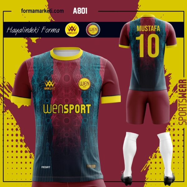 A801Futbol Forması Kahverengi, Sarı ve Siyah futbol forması modeli - forma yaptırma ön görünüm