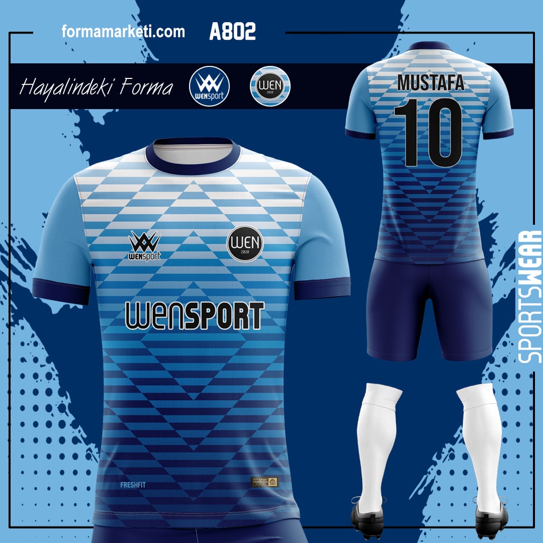 A802 Forma Yaptırma Lacivert, Turkuaz ve Saks futbol forması modeli - forma yaptırma ön görünüm