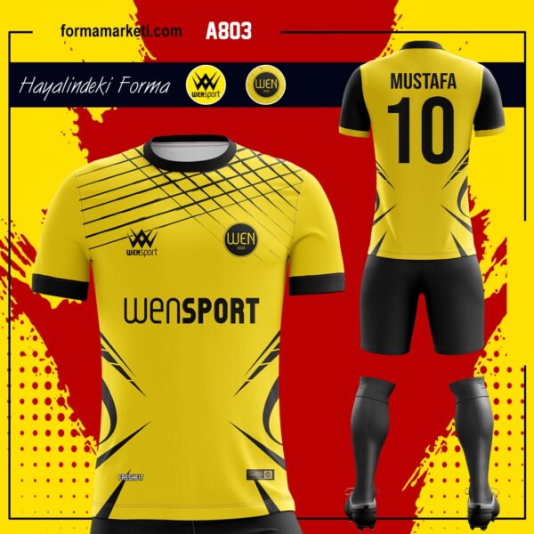 A803 Sarı Siyah Forma Sarı, Kırmızı ve Altın futbol forması modeli - forma yaptırma ön görünüm