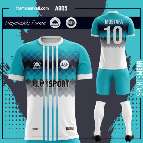 A805 Turkuaz Forma Turkuaz, Antrasit ve Krem futbol forması modeli - forma yaptırma ön görünüm