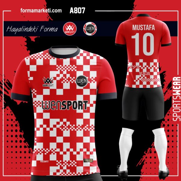 A807 Futbol Forması Kırmızı, Siyah ve Pembe futbol forması modeli - forma yaptırma ön görünüm