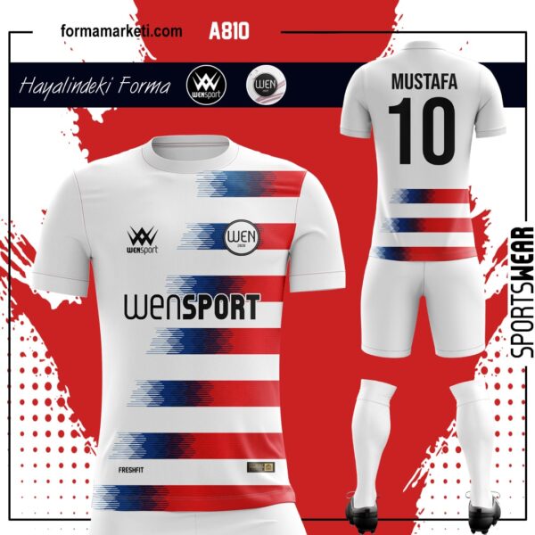 A810 Futbol Forması Krem, Kırmızı ve Beyaz futbol forması modeli - forma yaptırma ön görünüm