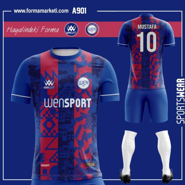 A901 Futbol Forması Lacivert, Mor ve Saks futbol forması modeli - forma yaptırma ön görünüm