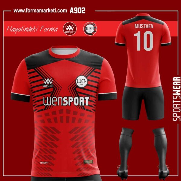 A902 Kırmızı Siyah Forma Bordo, Kırmızı ve Kahverengi futbol forması modeli - forma yaptırma ön görünüm