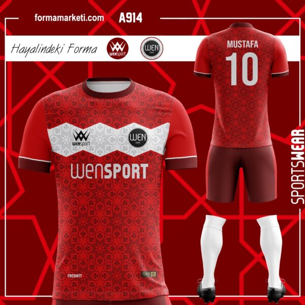 A914 Futbol Forması Bordo, Kırmızı ve Kahverengi futbol forması modeli - forma yaptırma ön görünüm