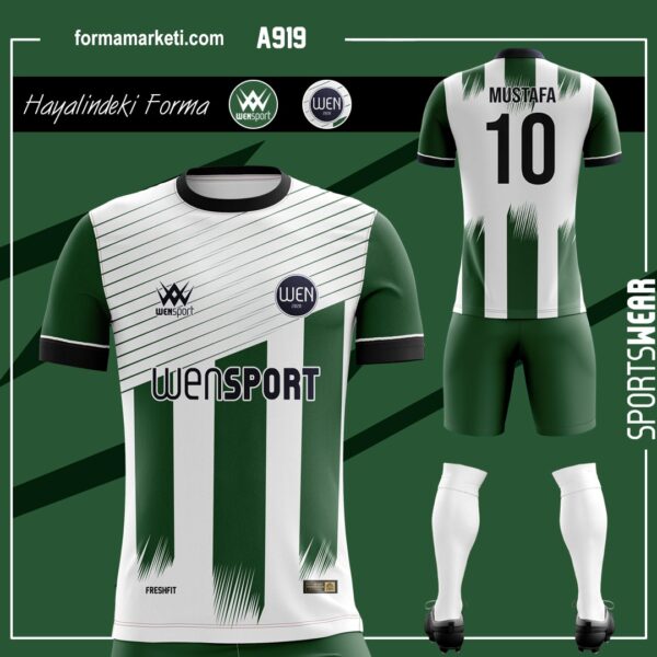 A919 Yeşil Beyaz Krem, Siyah ve Gri futbol forması modeli - forma yaptırma ön görünüm