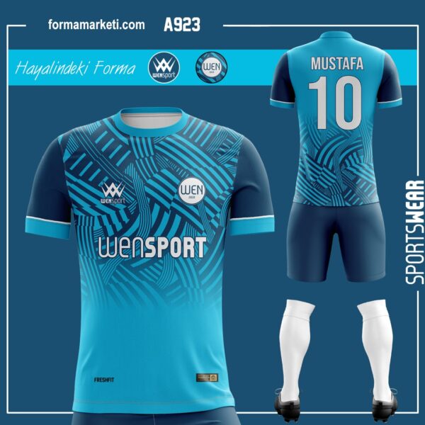 A923 Futbol Forması Turkuaz, Mavi ve Saks futbol forması modeli - forma yaptırma ön görünüm