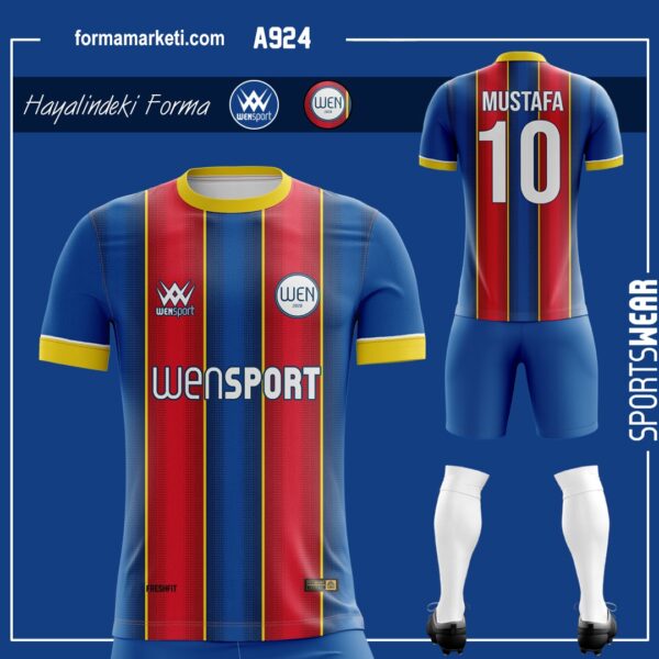 A924 Halı Saha Forması Lacivert, Gri ve Kırmızı futbol forması modeli - forma yaptırma ön görünüm