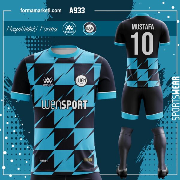 A933 Futbol Forması Turkuaz, Lacivert ve Antrasit futbol forması modeli - forma yaptırma ön görünüm