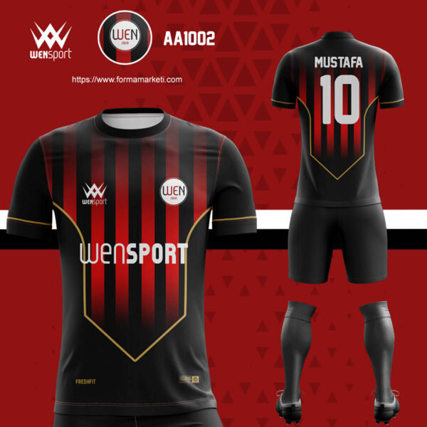 AA1002 Futbol Forması Bordo, Siyah ve Antrasit futbol forması modeli - forma yaptırma ön görünüm