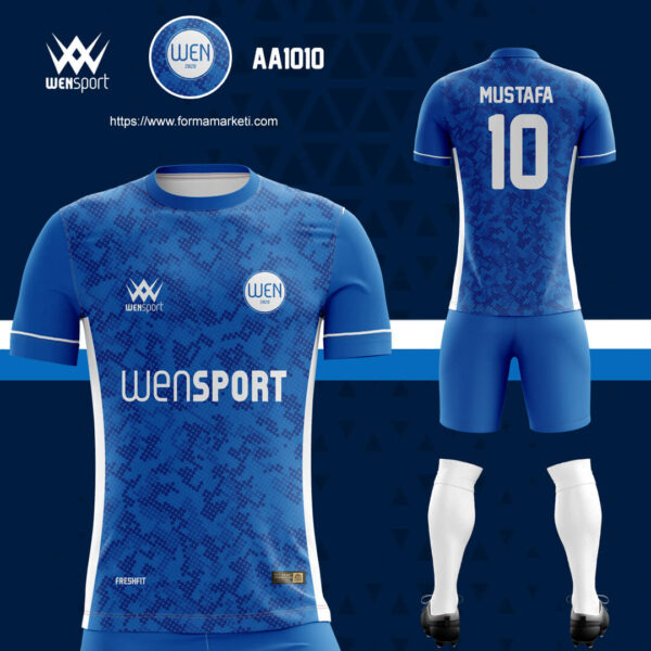 AA1010 Halı Saha Forması Lacivert, Saks ve Gri futbol forması modeli - forma yaptırma ön görünüm