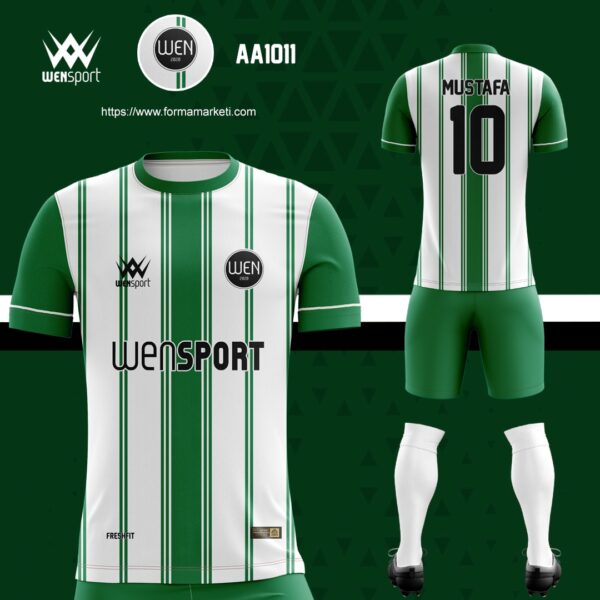AA1011 Yeşil Beyaz Forma Siyah, Krem ve Gri futbol forması modeli - forma yaptırma ön görünüm