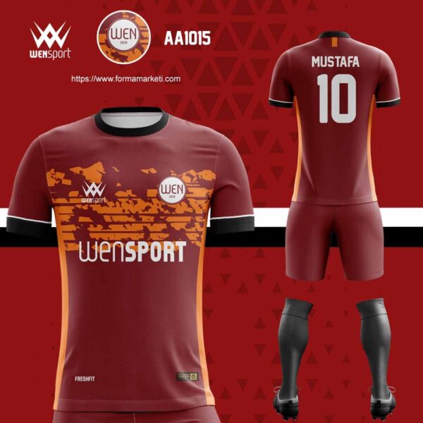 AA 1015 Futbol Forması Bordo, Kahverengi ve Gri futbol forması modeli - forma yaptırma ön görünüm