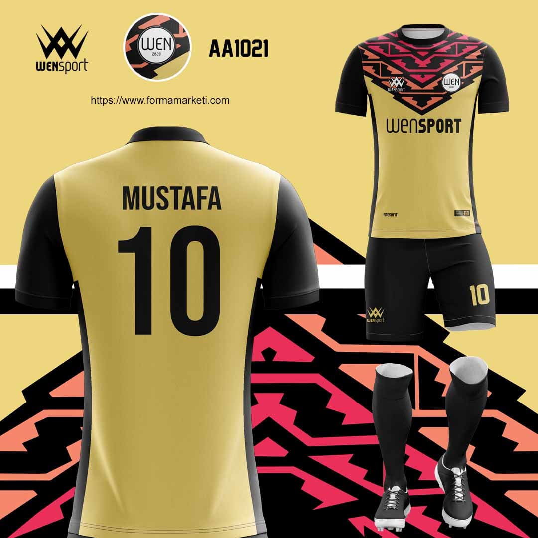 AA 1021 Futbol Forması Krem, Siyah ve Altın futbol forması modeli - forma yaptırma detay görünümü 2