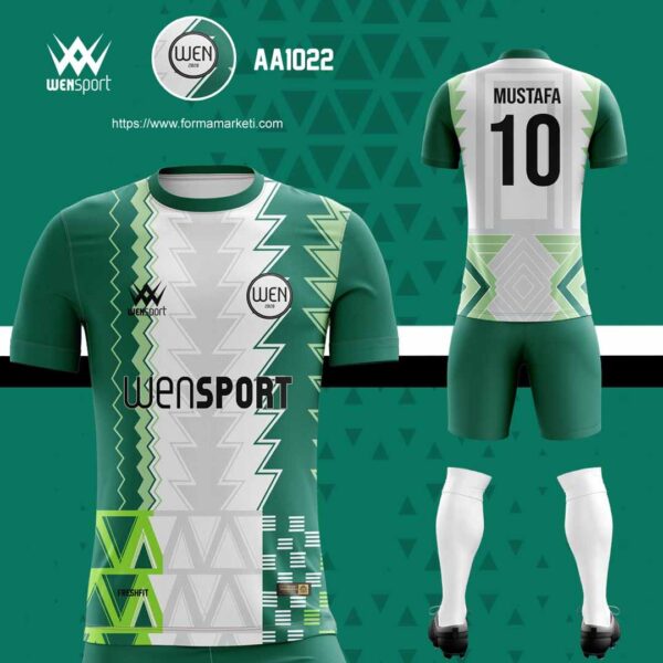AA 1022 Yeşil Beyaz Forma Yeşil, Krem ve Antrasit futbol forması modeli - forma yaptırma ön görünüm