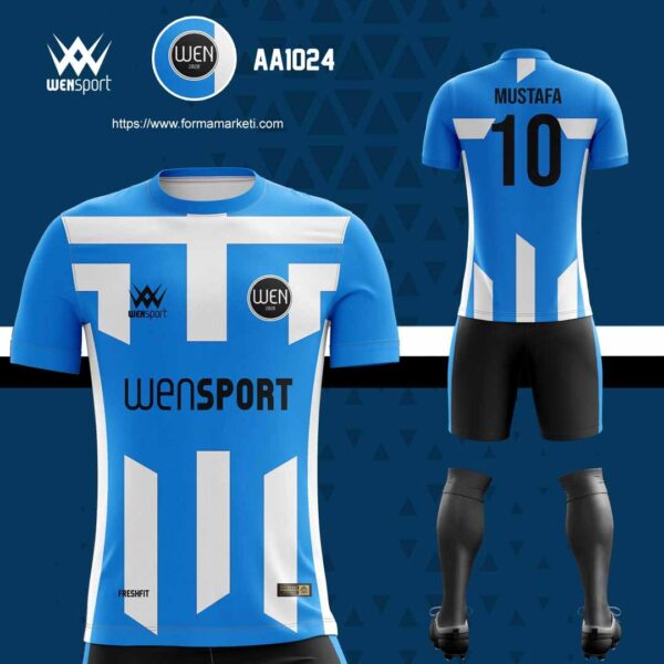AA 1024 Mavi Beyaz Forma Lacivert, Mavi ve Krem futbol forması modeli - forma yaptırma ön görünüm