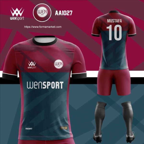 AA 1027 Futbol Forması Antrasit, Bordo ve Kahverengi futbol forması modeli - forma yaptırma ön görünüm
