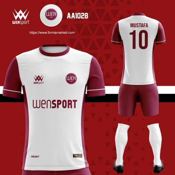 AA 1028 Futbol Forması Bordo, Krem ve Kahverengi futbol forması modeli - forma yaptırma ön görünüm