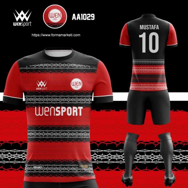 AA 1029 Kırmızı Siyah Forma Siyah, Kırmızı ve Antrasit futbol forması modeli - forma yaptırma ön görünüm