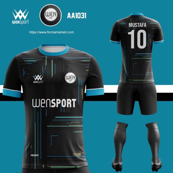 AA 1031 Futbol Forması Mavi, Siyah ve Antrasit futbol forması modeli - forma yaptırma ön görünüm