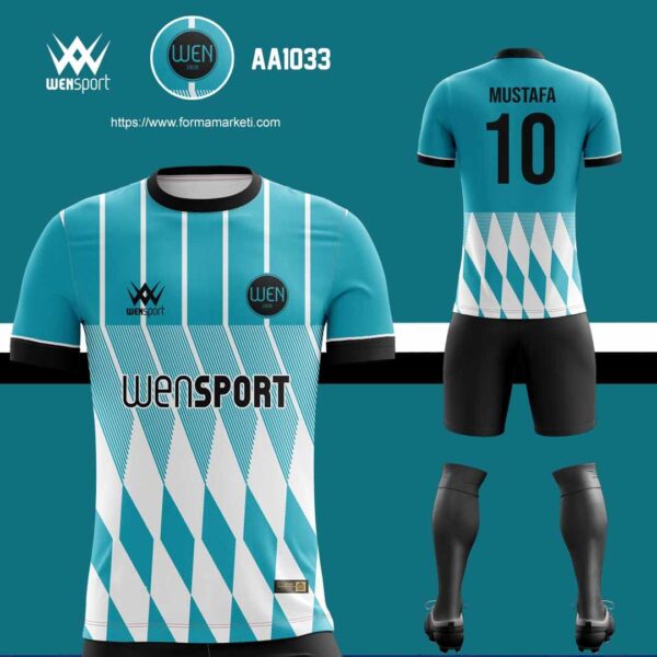 AA 1033 Futbol Forması Turkuaz, Krem ve Antrasit futbol forması modeli - forma yaptırma ön görünüm