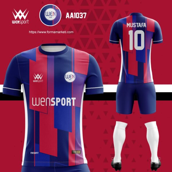 AA 1037 Futbol Forması Kırmızı, Lacivert ve Bordo futbol forması modeli - forma yaptırma ön görünüm