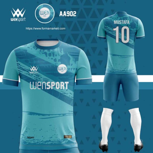 AA 902 Futbol Forması Saks, Turkuaz ve Gri futbol forması modeli - forma yaptırma ön görünüm