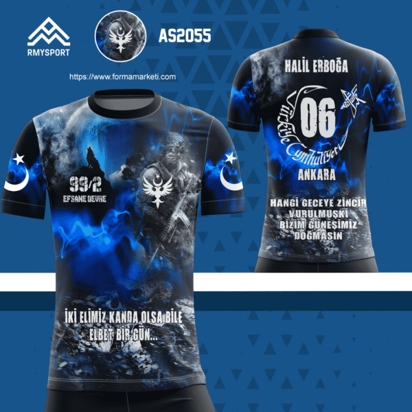 AS2055 Tezkere Forması Antrasit, Gri ve Lacivert futbol forması modeli - forma yaptırma ön görünüm