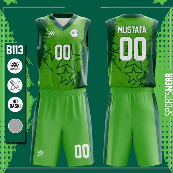 B113 Basketbol Forması Yeşil, Antrasit ve Gri basketbol forması modeli - basketbol forması yaptırma ön görünüm
