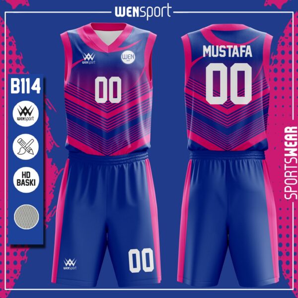 B114 Basketbol Forması Saks, Lacivert ve Mor basketbol forması modeli - basketbol forması yaptırma ön görünüm