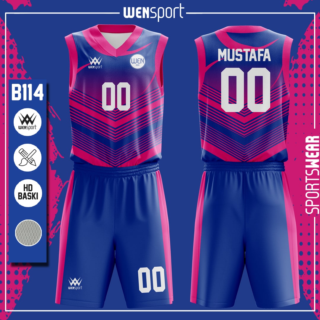 B114 Basketbol Forması Saks, Lacivert ve Mor basketbol forması modeli - basketbol forması yaptırma ön görünüm