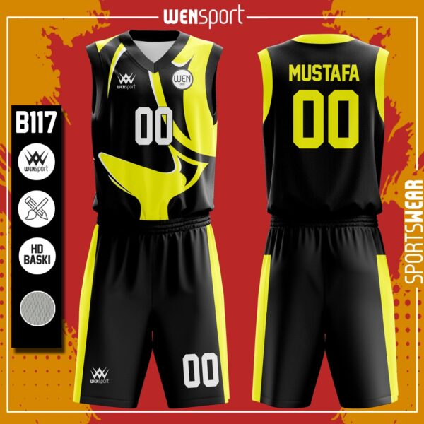 B117 Basketbol Forması Siyah, Kırmızı ve Altın basketbol forması modeli - basketbol forması yaptırma ön görünüm