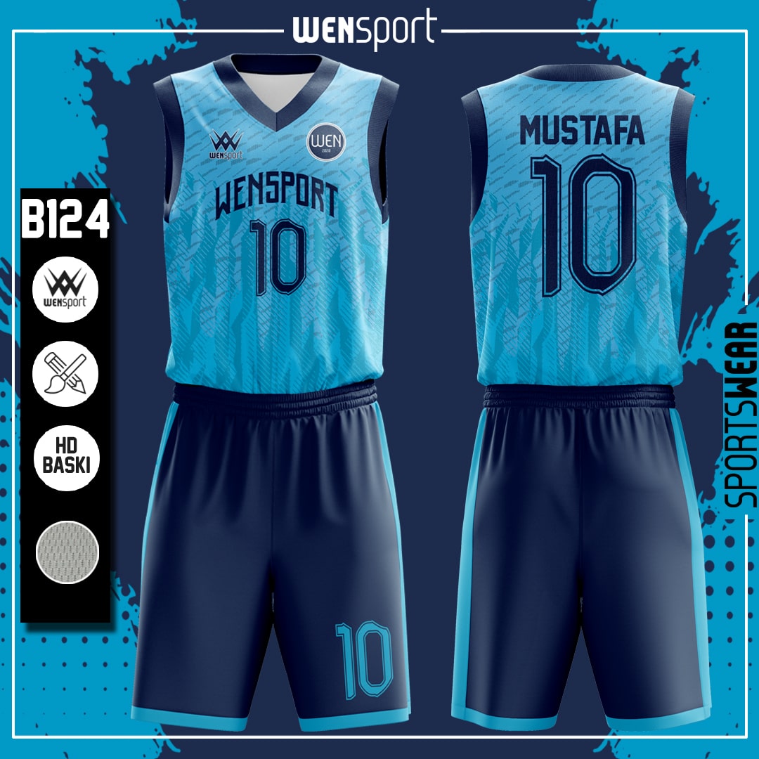 B124 Mavi Lacivert Basketbol Forması Lacivert, Turkuaz ve Siyah basketbol forması modeli - basketbol forması yaptırma ön gör…